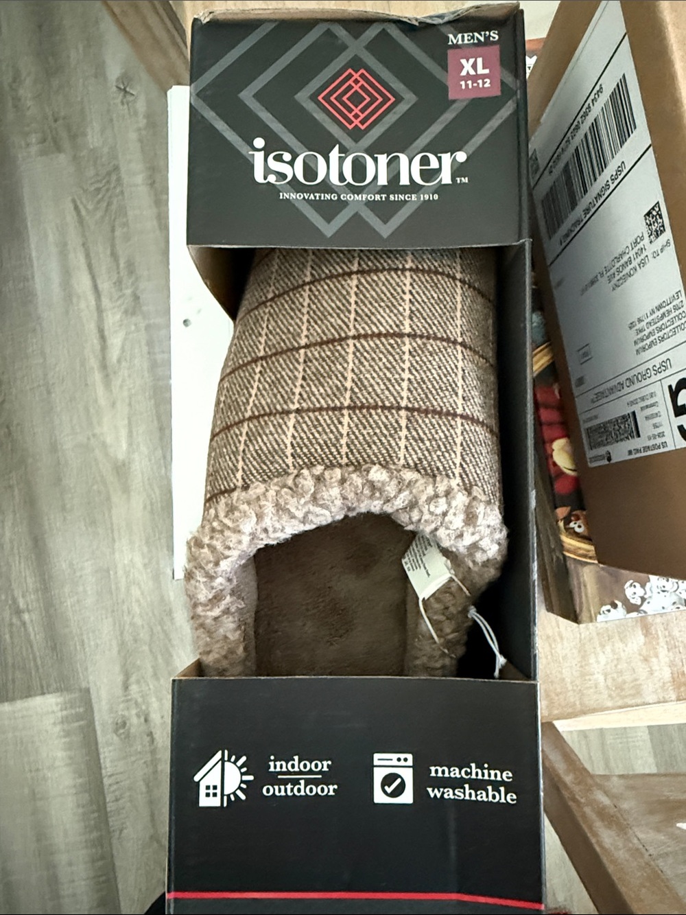 isotoner Brown Plaid Men's Plush-Lined Slipper - XL